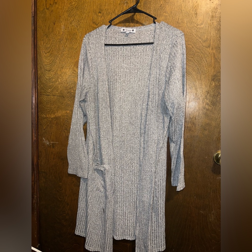 Plus Size 3X Light Heather Gray Long Cardigan